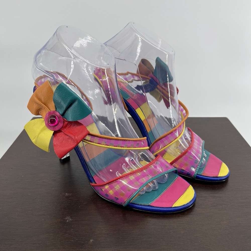 Vintage Betsey Johnson Leather Stiletto Slingback Heels Size 8.5 Lucite Pinup
